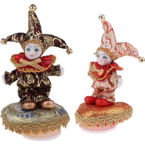 2Pcs 6inch Lovely Porcelain Triangel Doll Clown Model Music Box Home/office Ornaments