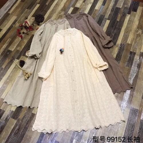 20 cotton heavy industry embroidery lace collar full open dress Mori long dress 99152
