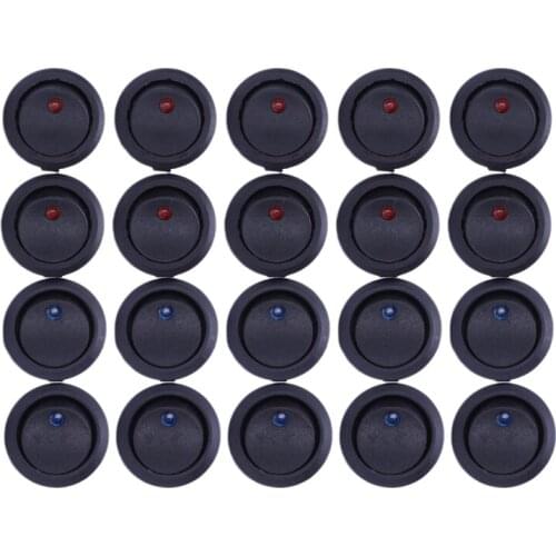 20 Pcs 12V 20A Amps On/Off/ 3 Position Terminal Round Rocker LED Toggle Switch Blue & Red