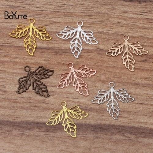 BoYuTe 200Pcs 23*25MM European Filigree Leaf Charms Stamping Metal Brass DIY Jewelry Material Pendant Charms