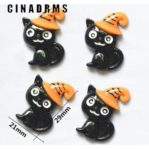 21mmX29mm 2017 Halloween Cabochons,Halloween Party Decoration Yellow HAT Cat Scrapbook Embellishment Phone Case Deco