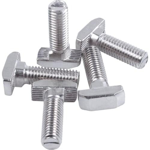 M8 Thread T-Slot Drop-In Stud Sliding Screw Bolt Silver Tone 5Pcs