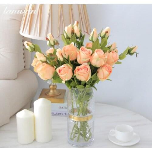 5Pcs Vintage Bulgarian Rose Artificial Flower Decoration Home Wedding Flower Wall Background Silk Flower Wreath Roses Bouquet