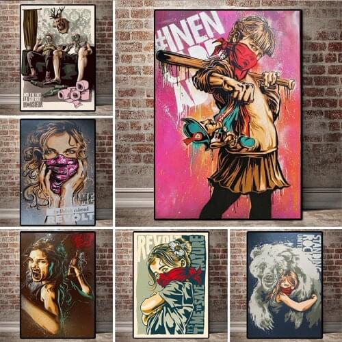 Abstract Art Wear Mask Girl Poster and Prints Waterproof Ink Personality Canvas Printings Interior Decoration