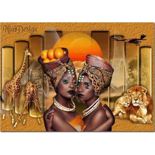 Diy diamond painting African women and giraffe lion 5D Full diamond embroidery Cross Stitch Rhinestone mosaic decor L972
