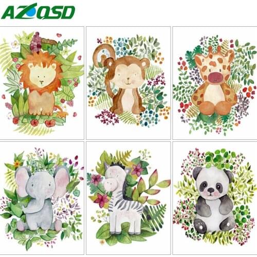 AZQSD Diamond Painting Lion Monkey Elephant Cross Stitch Full Drill Diamond Embroidery Cartoon Animal Mosaic Handmade Home Decor