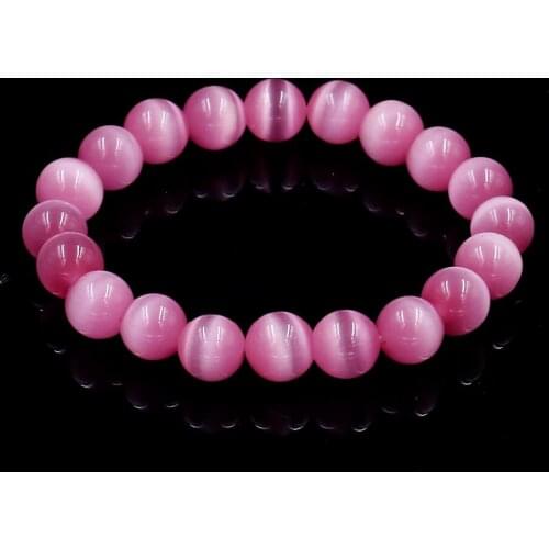 Natural Stone Cute 6/8/10/12MM Pink Opal Beads Bracelet Bangle for Women Elastic Rope Wristband Party Gift,Women Jewelry
