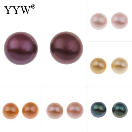 Cultured Half Drilled Freshwater Pearl Beads Dome half-drilled more colors for choice 7-7.5mm Hole:Approx 0.8mm