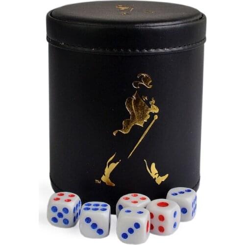 1pcs Black Leather Dice Cup Plastic and 6pcs dices Polyhedral Dice Poker Drinking Board Game Gambling Dice Box without lid
