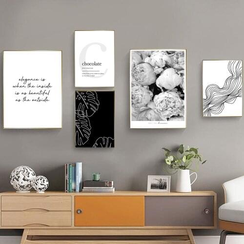 Black White Flower Poster Quote Canvas Painting Nordic Monstera Line Art Print Modern Wall Picture For Living Room Home Decor