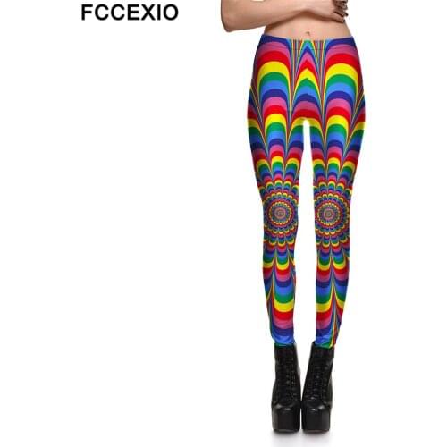 FCCEXIO Colorful Halo 3D Print Sexy Leggings Plus Size Fitness Leggins Workout Female Summer Women Fashion Seamless Pants