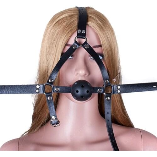 44mm PU Leather Head Harness Open Mouth Breathable Gag Bondage Restraint Sex Toys for Couples Fetish Sex Products in Adult Game