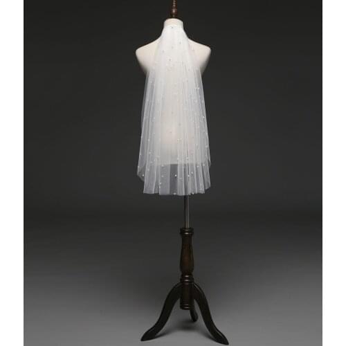 Hot Sale White/Ivory 0.75M Long Short Bridal Veil With Comb One Layer Royal Pearl Wedding Veil Veu de Noi EE708