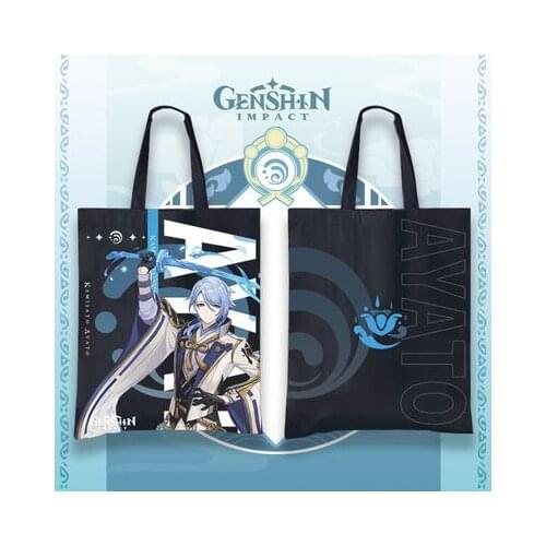 Anime Game Genshin Impact Canvas Bag Ganyu Klee Zhongli Xiao Kaedehara Kazuha Venti Shoulder Bag Reusable Shopping Bag