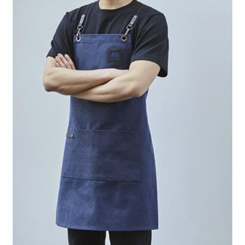 Canvas Apron Cotton Leather Strap Hairdresser Barber Florist Painter Work Wear Barista Mixologist Baker Pastry Chef Uniform E30