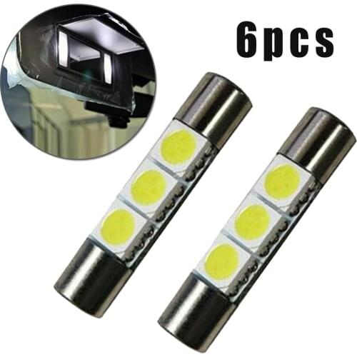 6pcs Xenon White 3SMD 6641 6614F LED Car Bulb Super Bright Sun Visor Makeup Mirror Fuse Light License Plate Lamp Dome Light