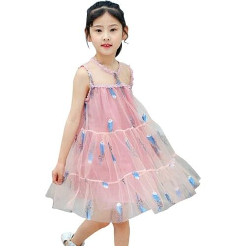 Summer Dress Girl Mesh Dresses For Girl Floral Pattern Dress Kids Summer Costume Girl 6 8 10 12 14