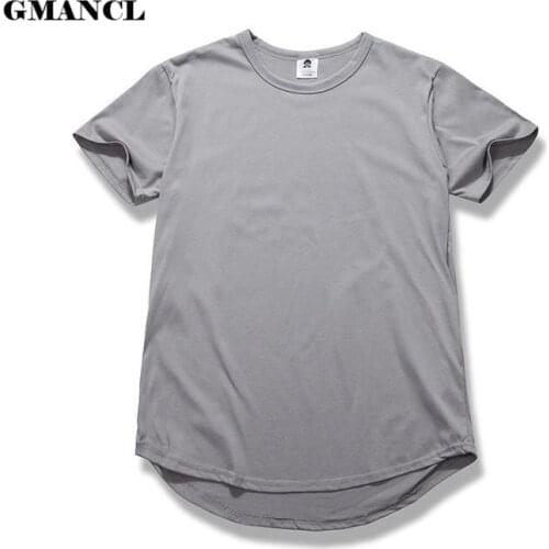 New Curved Hem Hip Hop T-shirt Men Urban Kpop Extended T shirt Plain Longline Mens Tee Shirts Male Clothes Justin Bieber Kanye