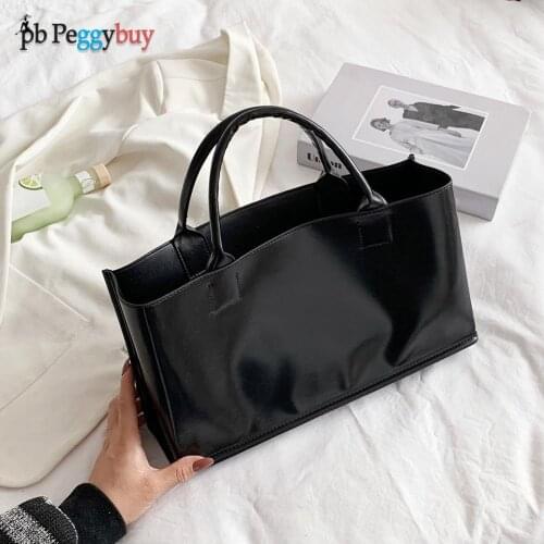 New Fashion Women PU Leather Pure Black White Color Shopping Travel Handbag Casual Ladies Large Capacity Bags for Lady