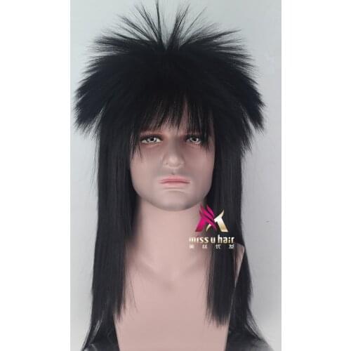 New 7080s Retro Rock Band Long Hair Styling Stage Daily Wear Black Silver Long Short Hair Halloween Cosplay Wig