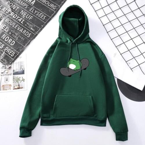 New Winter Skateboard Frog Oversized Sweatshirt Men and Women Hoodies Harajuku Warm Pullover Drawstring Pink Womens Korean Style