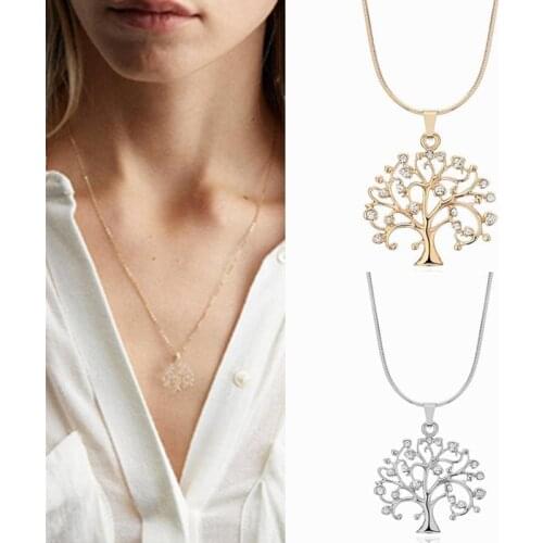 Rhinestone Tree Of Life Necklace Gold Silver Color Choker Crystal Tree Pendant Necklace Fashion Elegant Women Jewelry Party Gift
