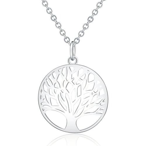 925 Sterling Silver 18 Inch Hollow Tree Round Pendant Necklace For Women Fashion Wedding Engagement Party Charm Jewelry