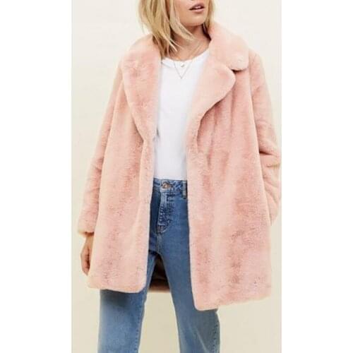 New Winter Coat Women Faux Fur Jacket Fashion Turn Down Collar Elegant Fluffy Hairy Fake Fur Coat Pink Outwear Overcoat