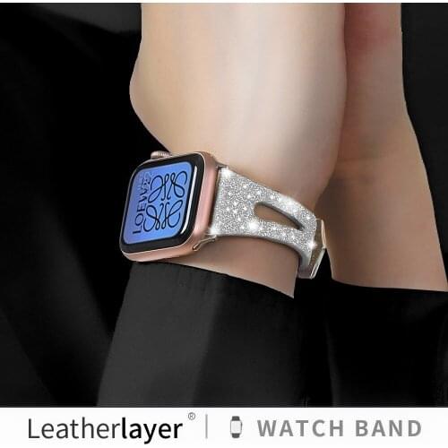 Flash leather strap For Apple Watch Band 38mm 40mm 42mm 44mm Shiny Glitter Women Bands For iWatch Series 6 5 4 3 2 1 SE