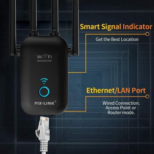 5G WiFi Rotuer Repeater Wireless Amplifier Home Signal Booster AC1200 Dual Band 2.4/5G Long Range Extender Internet PIXLINK AC27