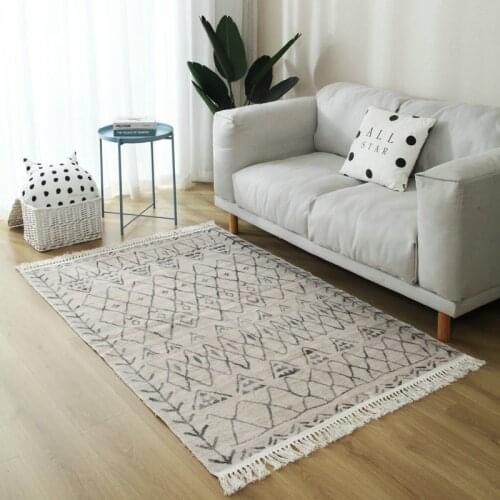 Retro Morocco Hand Woven Cotton Carpet and Rugs for Home Living Room American Turkey Bedside Rug Bedroom Carpet Floor Mat Home
