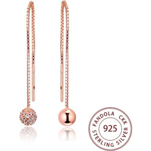 Rose Polished & Pave Bead Dangle Earring 925 Sterling Silver Wedding Earrings for Women Original Jewelry Earrings brincos mujer