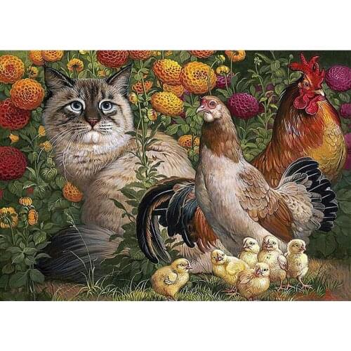 Rhinestone Full Square /Round Drill 5D DIY Diamond Painting "cat poultry" 3D Embroidery Cross Stitch 5D Home Decor Flower TY458
