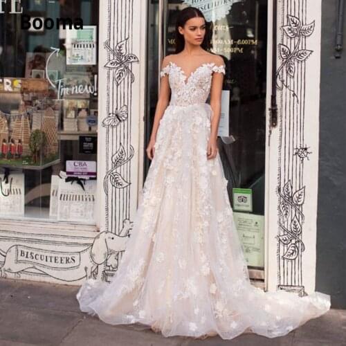 Booma Off Shoulder Lace Wedding Dresses boho Wedding Gowns Sleeveless Backless Princess Bride Gowns Plus Size vestido de noiva