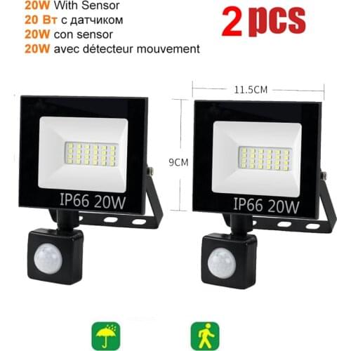 2 pcs 220V 10-100W LED FloodLight Spotlight Exterior Street wall reflector LED Lamp Waterproof Night Light Motion Sensor Porch P