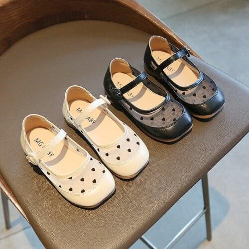 Girls Shoes 2021 Spring Summer Childrens Princess Flats Kids Dress Shoes Air Mesh With Dots Sweet Cute Chic Leather Shoes 21-30