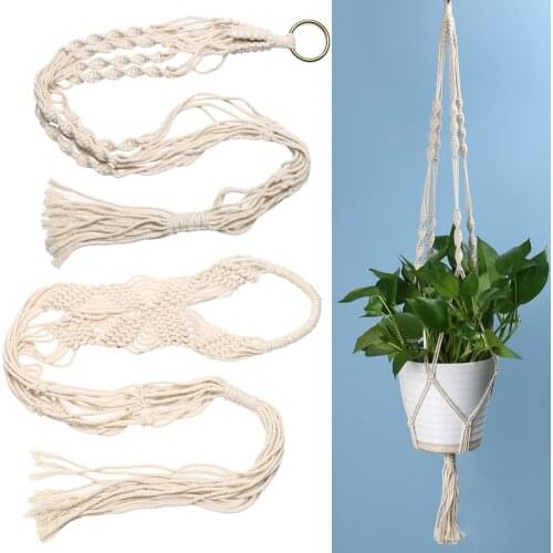 Vintage Knotted Plant Hanger Basket Green Flowerpot Macrame Lifting Jute Rope Plant Hanger Pot Holder Garden Hanging Rope