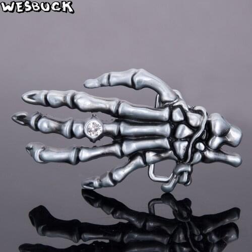 WesBuck Brand Skull Hand Metal Belt Buckles for Man Unisex Western Buckles Cowboys Girls Buckle Causal Big Stone Gamble Hebilla