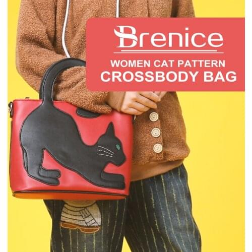 Women Cat Pattern Handbag Crossbody Bag Womens Cat Tail Patterned Handbag PU Leather Shoulder Messenger Bag Zipper Briefcase