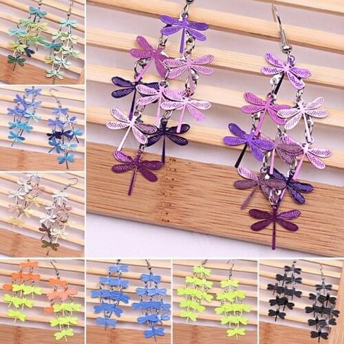 Women Fashion Bohemian Cute Party Earrings Colorful Dragonfly Jewelry Dangle Long Earrings Accessories