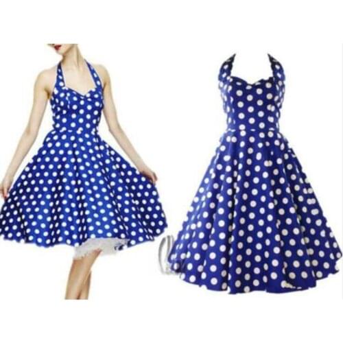 2021 Vintage Women Summer Sexy Polka Dot Print Halter Party Dresses Plus Size Robe Pin Up