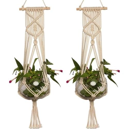 1 Pcs Large-sized Plant Hanger Basket Handmade Rope Pots Holder Fine Hemp Rope Net Flower Pot Plant Lanyard Garden Supplies
