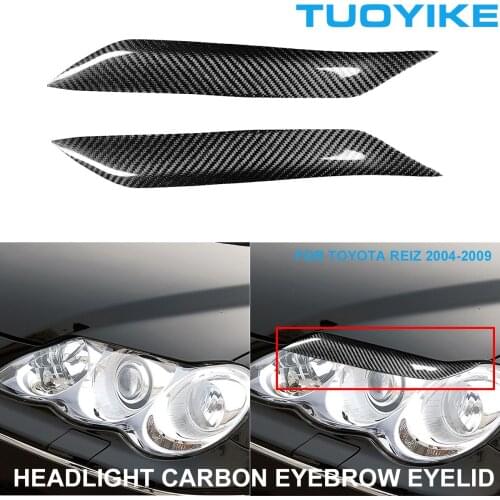 2PCS Car Styling Real Carbon Fiber Headlight Eyebrow Eyelids Trim Cover Sticker For Toyota REIZ 2004-2009 Decal Accessories Part