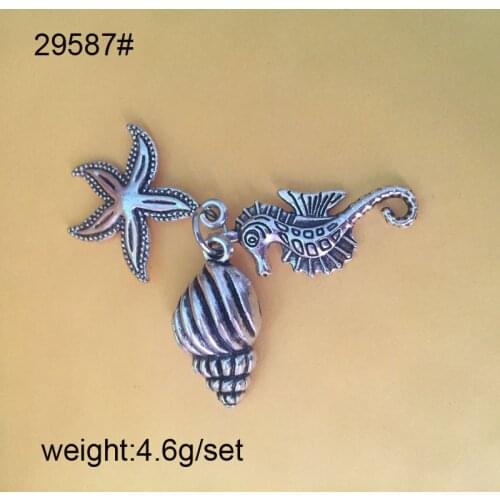 20 Sets Full Height 24MM Antique Bronze Plated Zinc Alloy Starfish Shell Seahorse Set Charms Diy Jewelry Findings Accessories