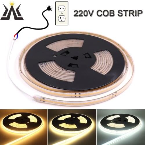 220V FOB COB LED Strip 5M 10M IP67 Dimmable Driverless AC220V Linear LED Light Bar Tape Ribbon Lamp RA90 420LEDs Warm Cold White