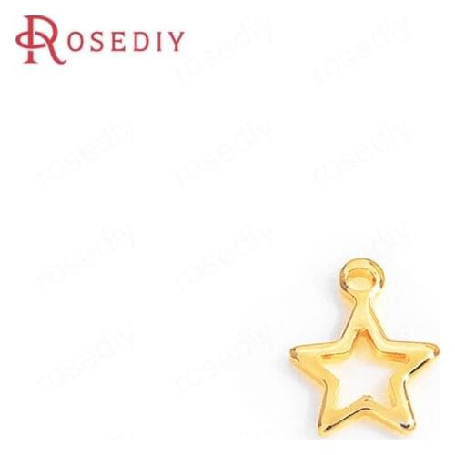 35714)20PCS 6x8MM Hanging Hole 0.5MM 24K Gold Color Brass Star Charms Pendants High Quality Diy Jewelry Findings Accessories