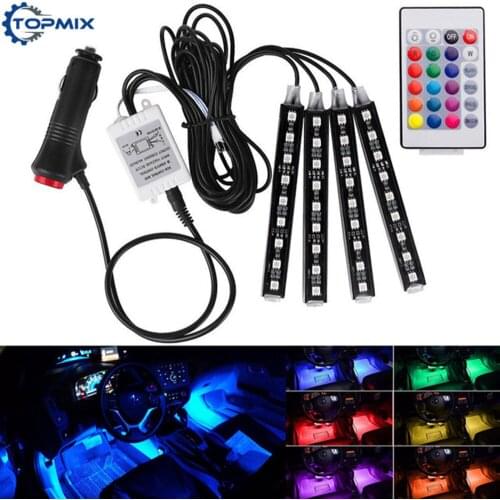 4Pcs 12V Car RGB LED DRL Strip Light 9 SMD 5050 Car Auto Remote Control Decorative Flexible LED Strip Atmosphere Lamp Kit