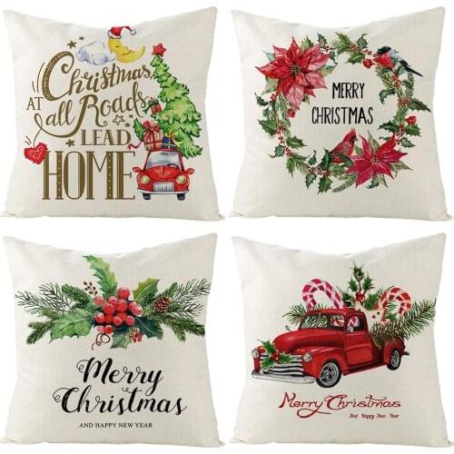 45*45 Pillowcase Cartoon Deer Wreath Print Home Sofa Throw Pillow Case Cushion Cover Christmas Decor