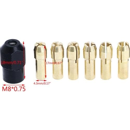 7Pcs Brass Collet 1.0/1.6/2.0/2.4/3.0/3.2 + Check M8*0.75 Fits Rotary Tools K9FA