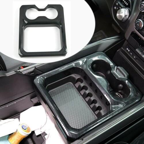 Car Front Water Cup Holder Cover Trim Decoration Bezel Plastic Black Carbon Fiber Style Fit For Dodge Ram 1500 2019 2020